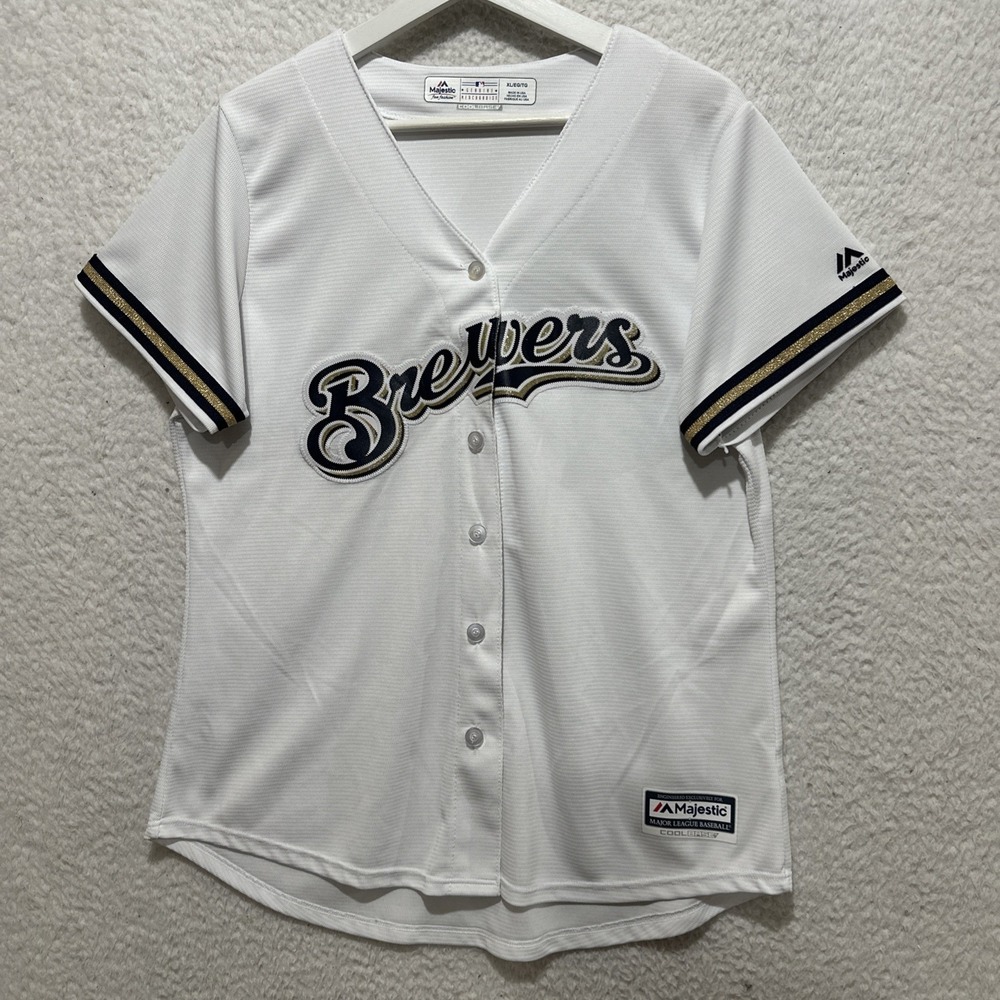 Vintage Majestic Cool Base Made in USA MLB Milwaukee Brewers Jersey Size XL